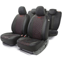 Чехлы универс AUTOPROFI ALCANTARA алькантара (15 предм) черный/красный