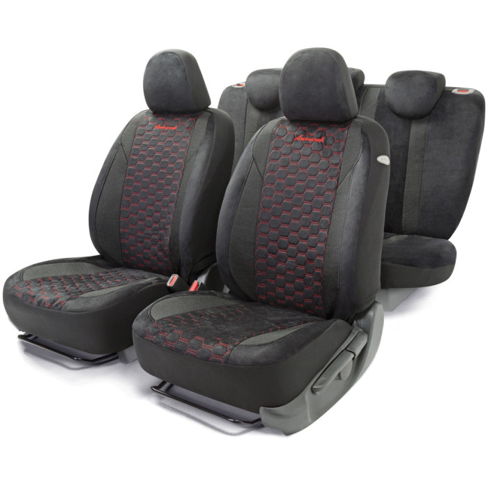 Чехлы универс AUTOPROFI ALCANTARA алькантара (15 предм) черный/красный