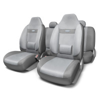 Чехлы универс AUTOPROFI Comfort велюр (9 предм) литой подголовник св.серый/т.серый М