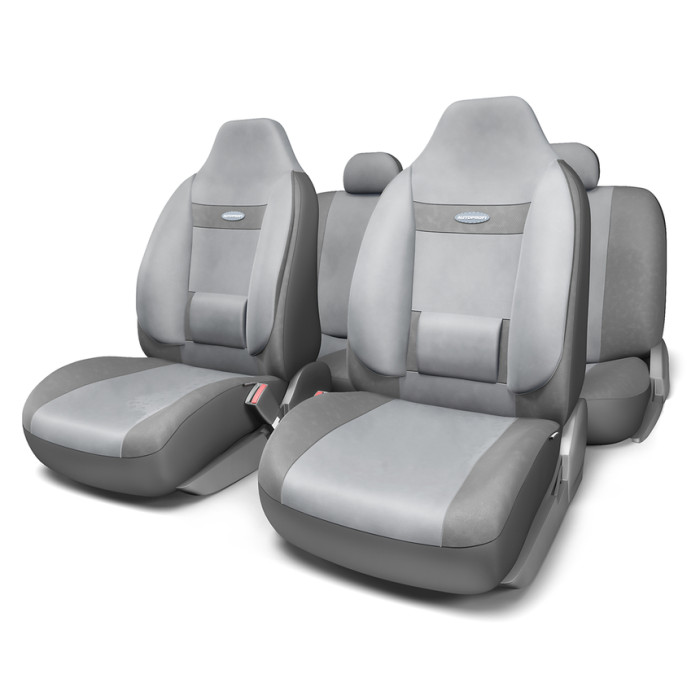 Чехлы универс AUTOPROFI Comfort велюр (9 предм) литой подголовник св.серый/т.серый М