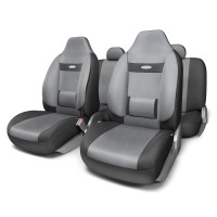 Чехлы универс AUTOPROFI Comfort велюр (9 предм) литой подголовник черный/серый М