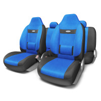 Чехлы универс AUTOPROFI Comfort велюр (9 предм) литой подголовник черный/синий M