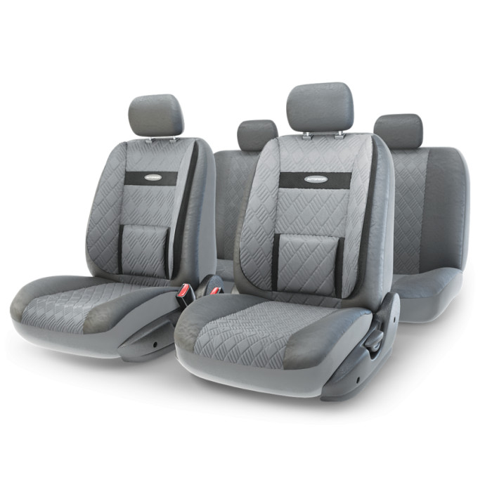 Чехлы универс AUTOPROFI Comfort экокожа, 3D полиэстер (11 предм) т.серый M