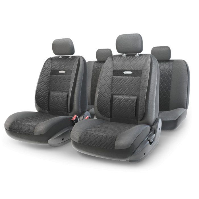 Чехлы универс AUTOPROFI Comfort экокожа, 3D полиэстер (11 предм) черный M